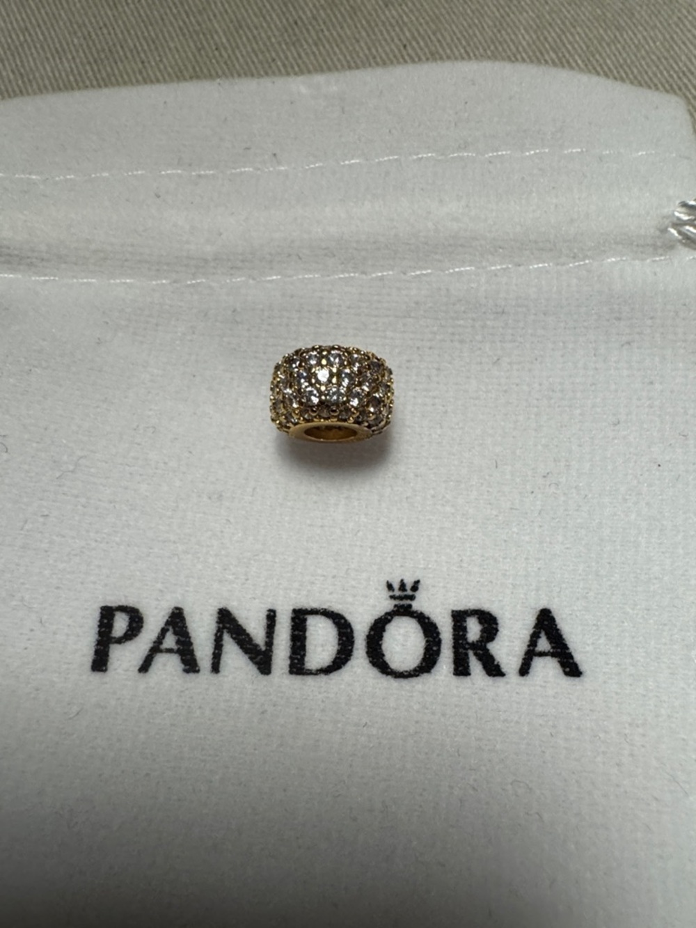 Pandora Gold Pavé Barrel Spacer Charm with Clear Stones